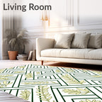 Geometric Leaf Patterned Green and Cream Rug