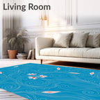 Abstract Blue Swirls With Floral Accents Rug