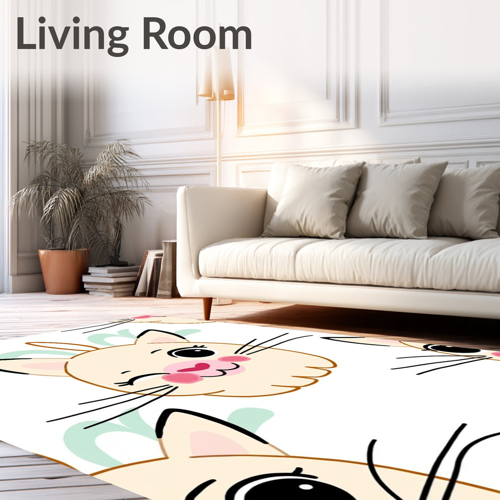 Cute Cat Face Whimsical Pattern Rug