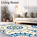 Intricate Blue Brown Radial Starburst Rug
