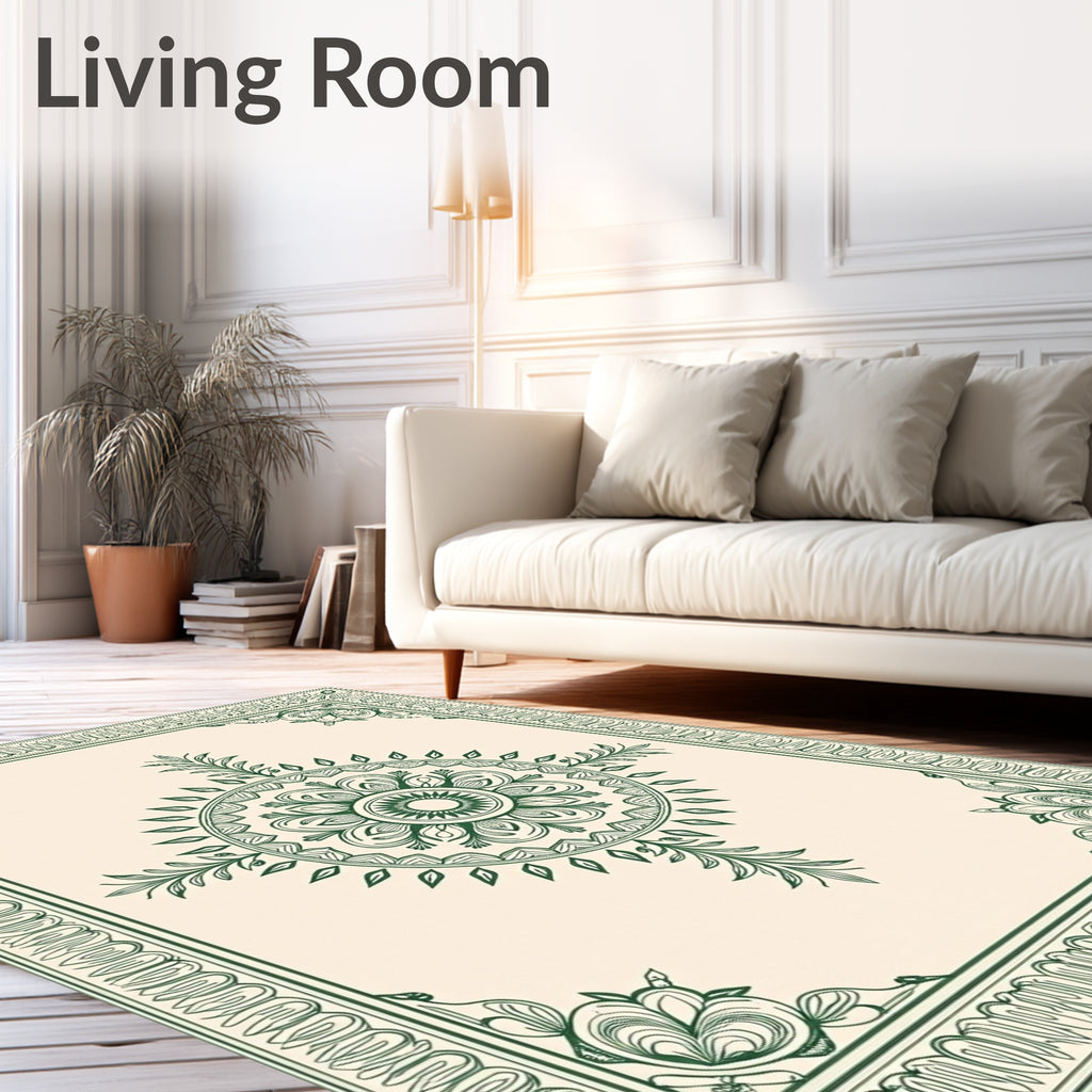 Vintage Floral Bordered Mandala Design Rug