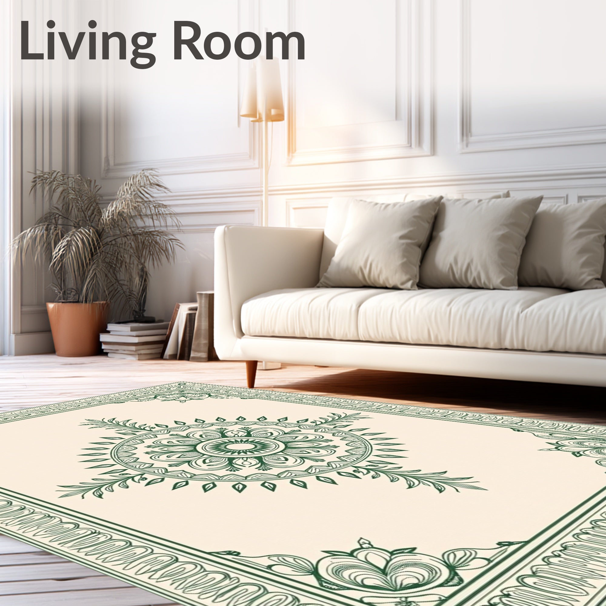 Vintage Floral Bordered Mandala Design Rug