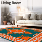 Ornate Oval Floral Teal Rug