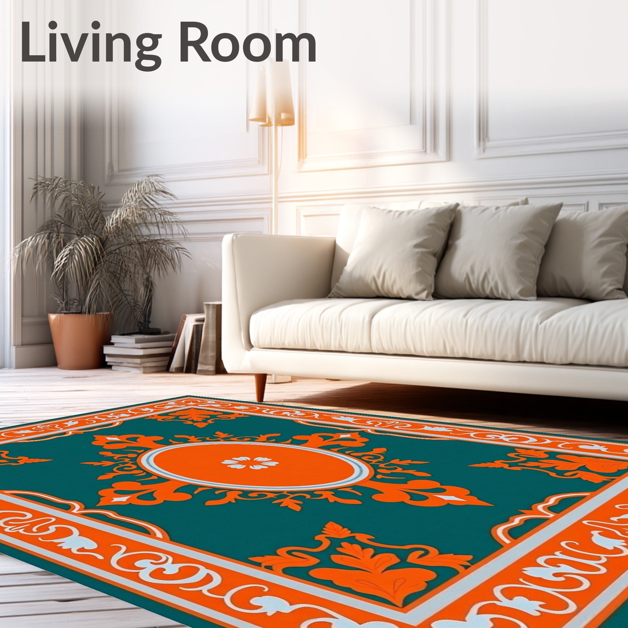 Ornate Oval Floral Teal Rug