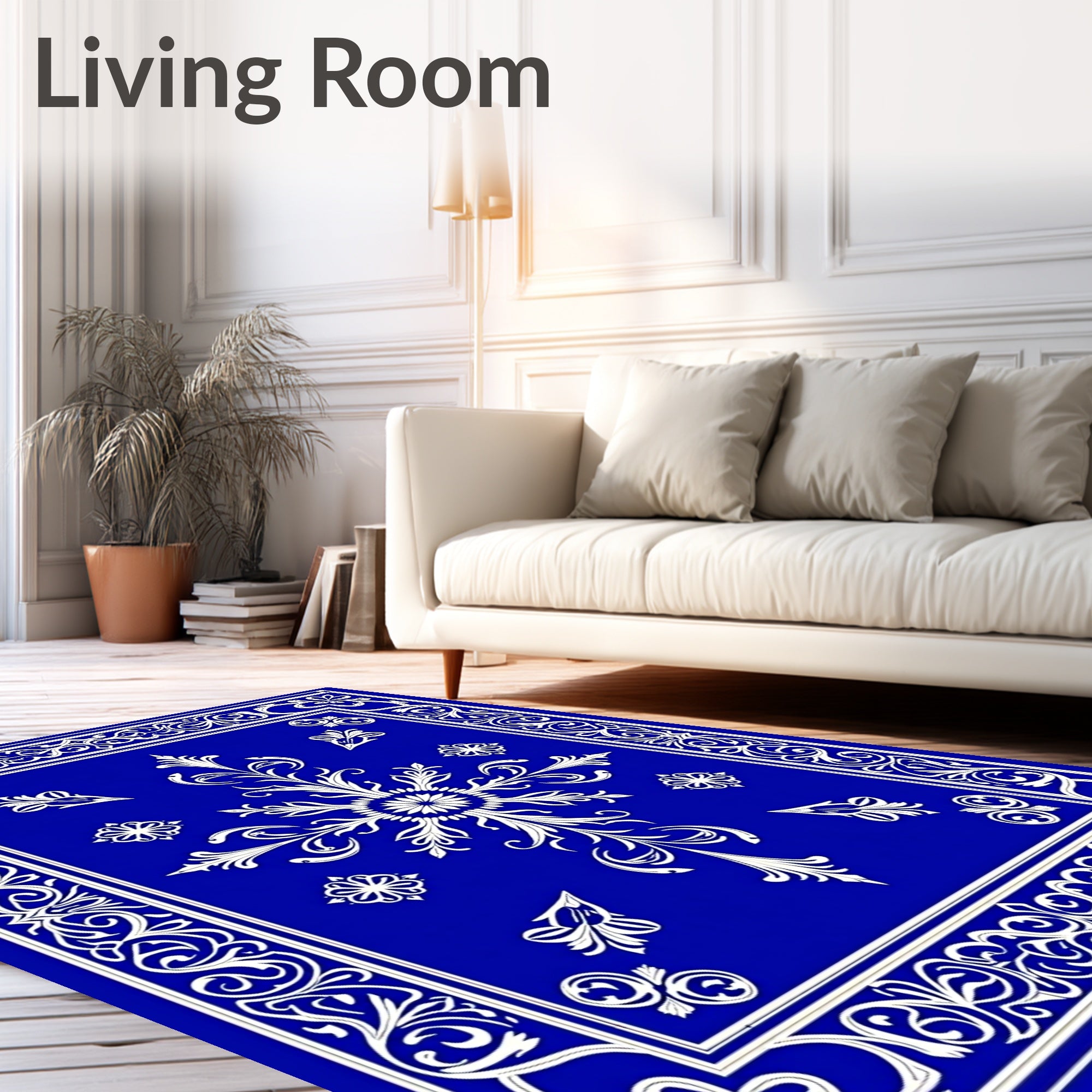 Elegant Blue White Floral Medallion Rug