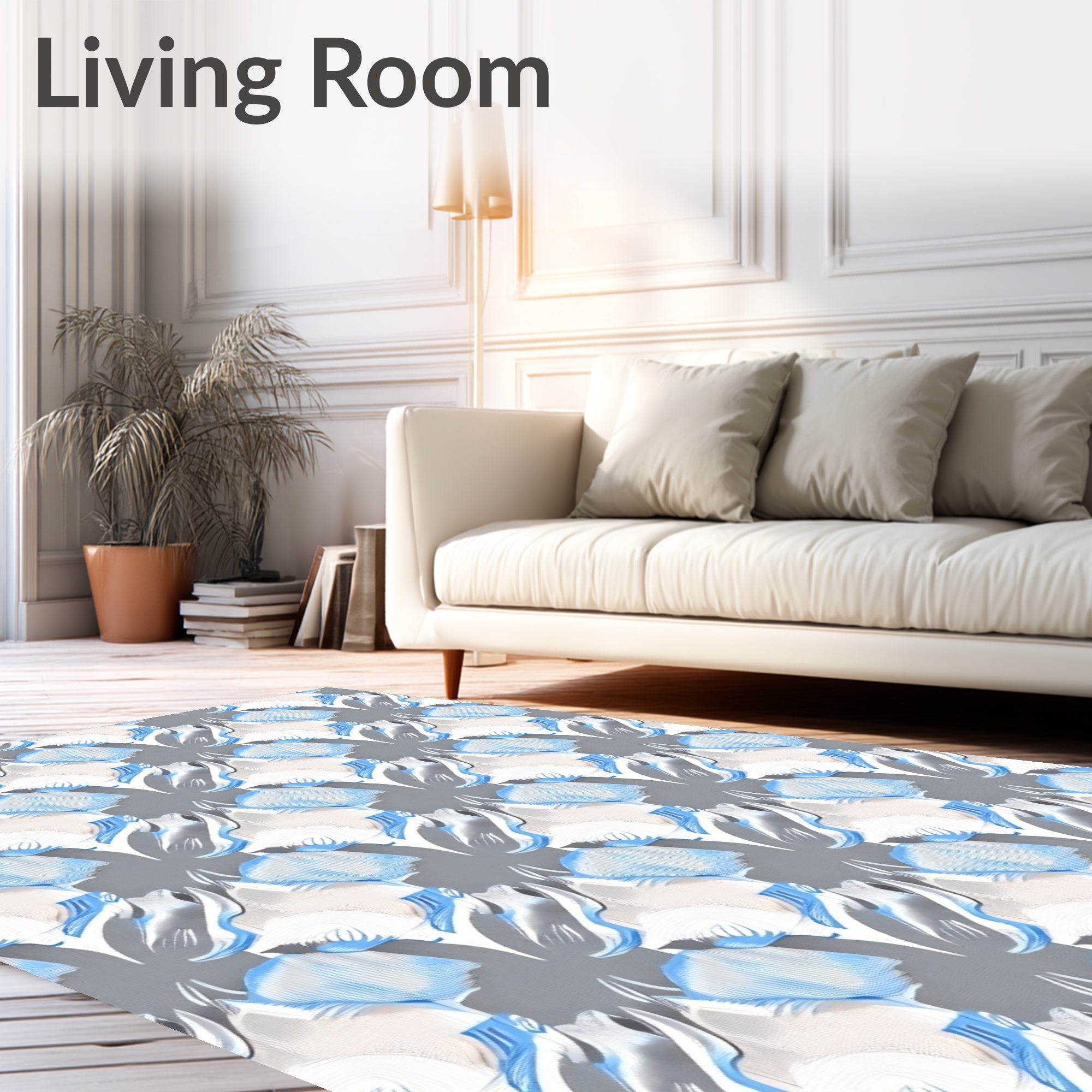 Soft Blue White Swirl Pattern Rug