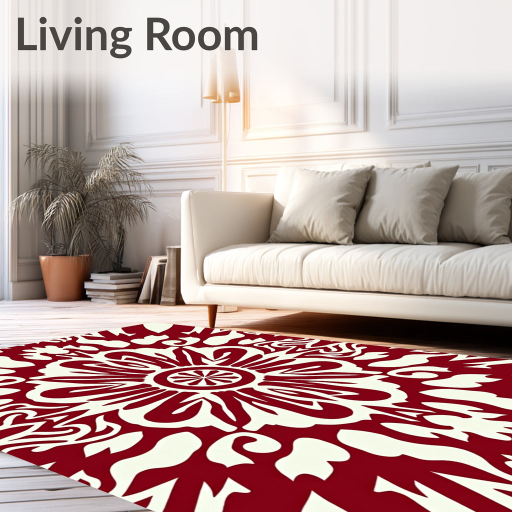 Bold Red Cream Mandala Pattern Rug