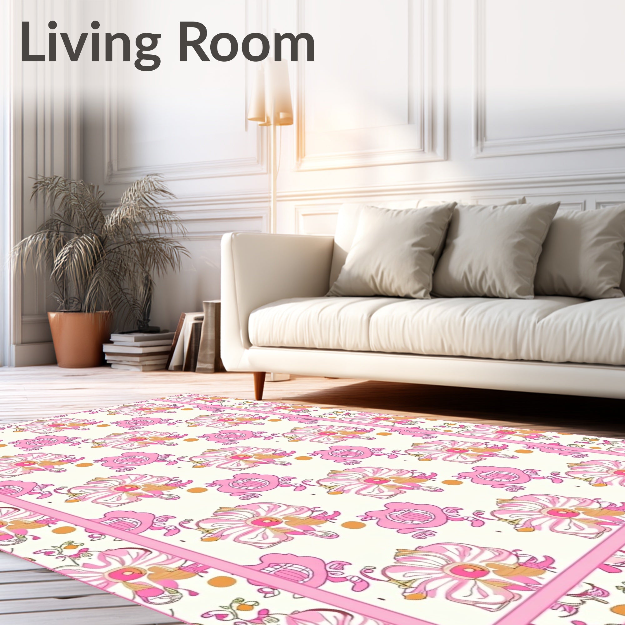 Whimsical Pink Floral Pattern Rug