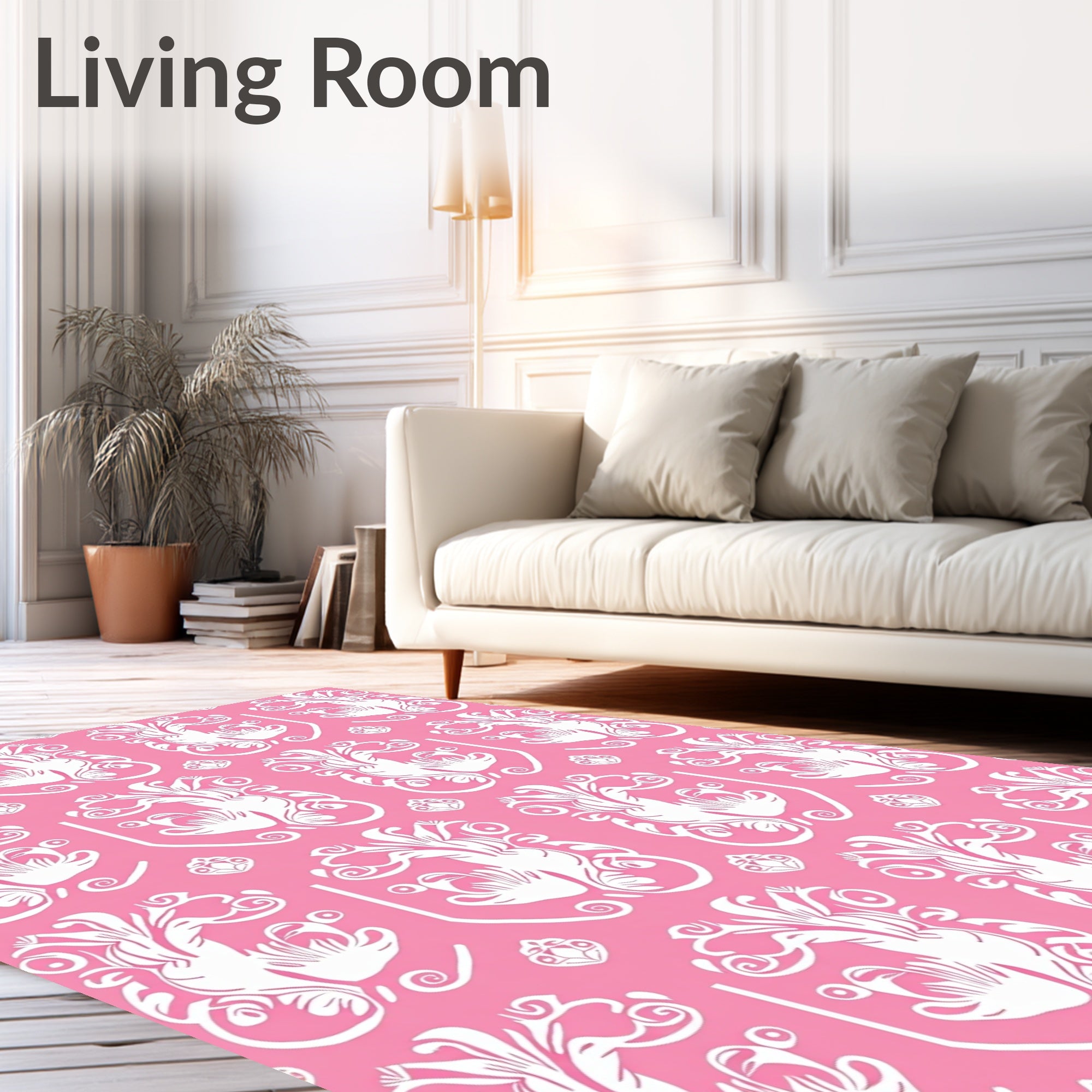 Ornate White Floral Pattern On Pink Rug