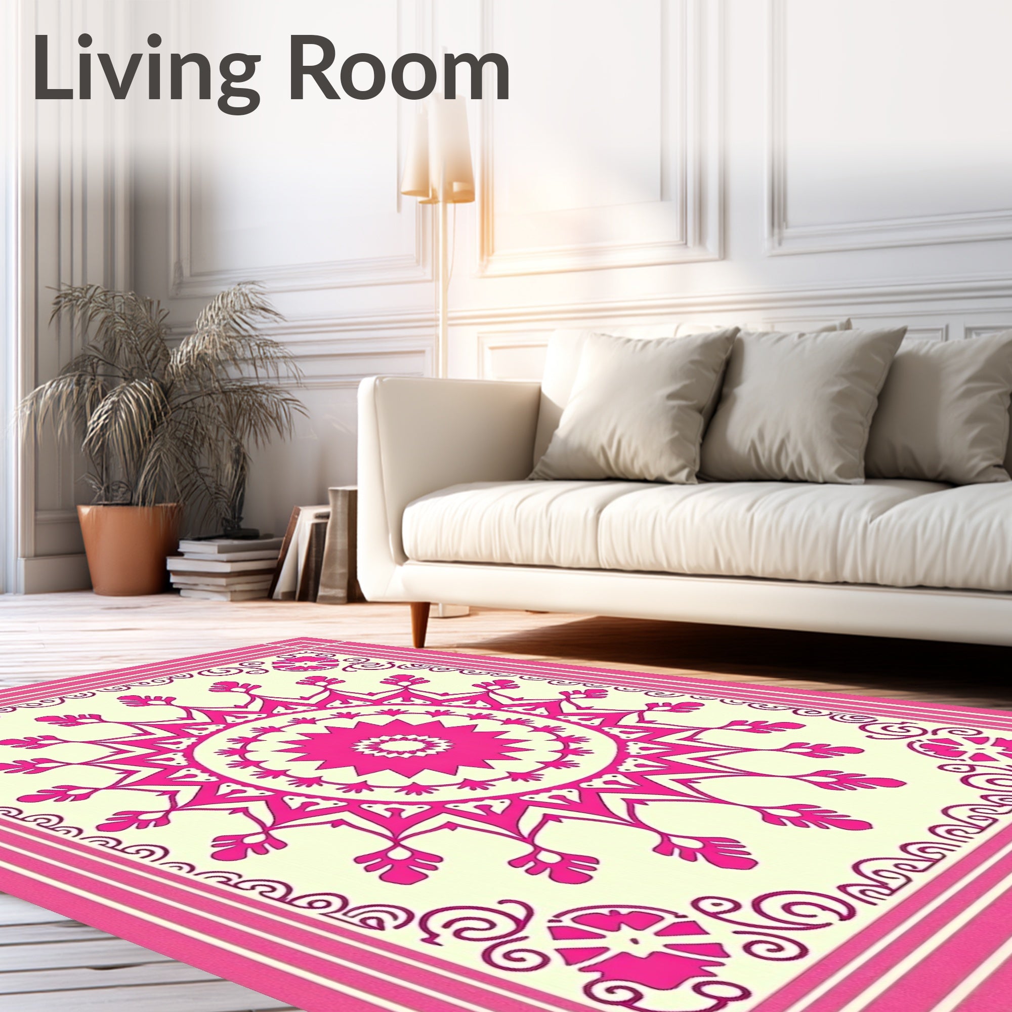 Bright Pink Mandala Floral Pattern Rug