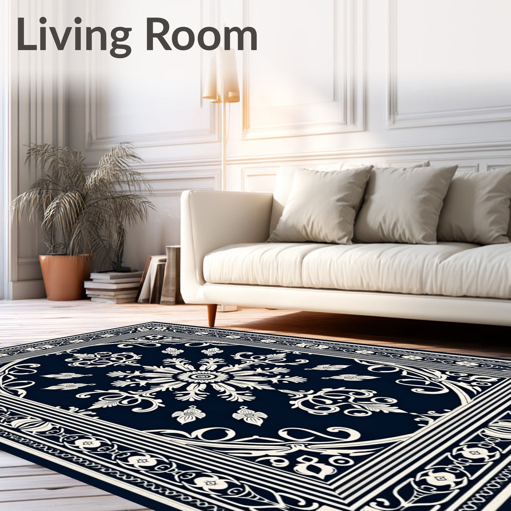 Ornate Floral Scrollwork Patterned Rug