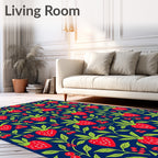 Red Strawberry Navy Botanical Pattern Rug