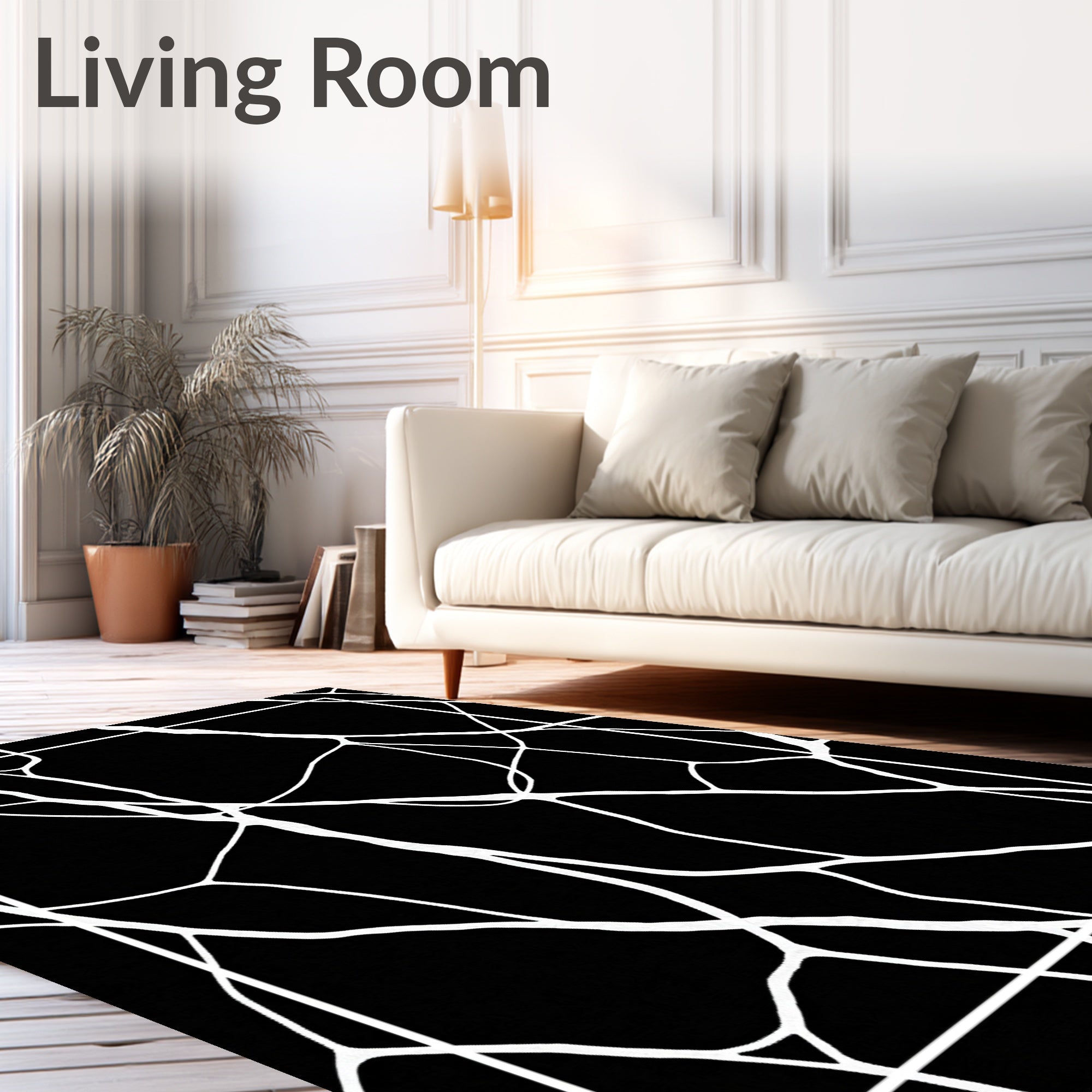 Black White Intersecting Line Abstract Rug