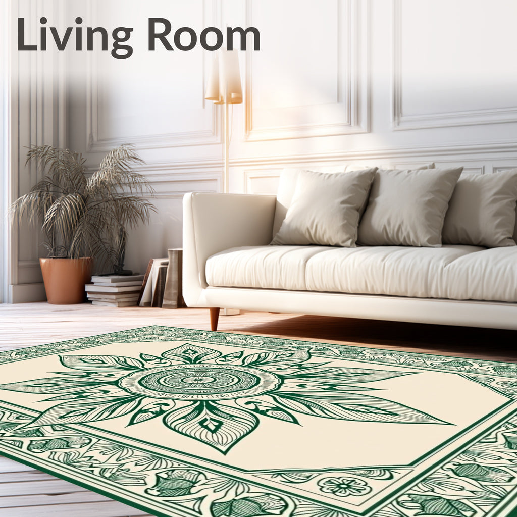 Intricate Floral Mandala Frame Design Rug
