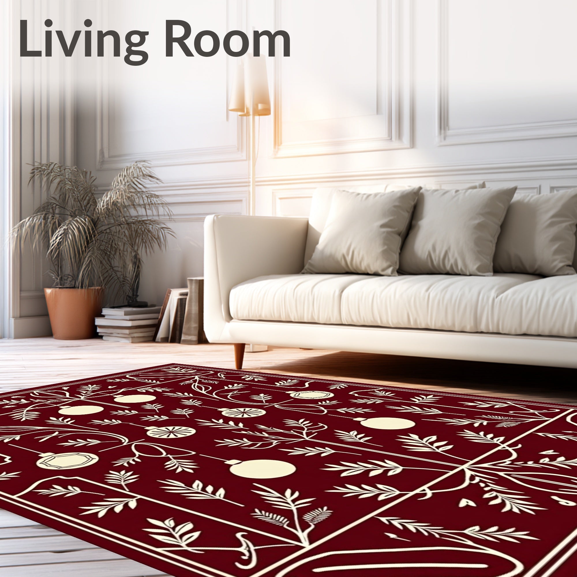 Deep Red Ornament Garland Botanical Rug