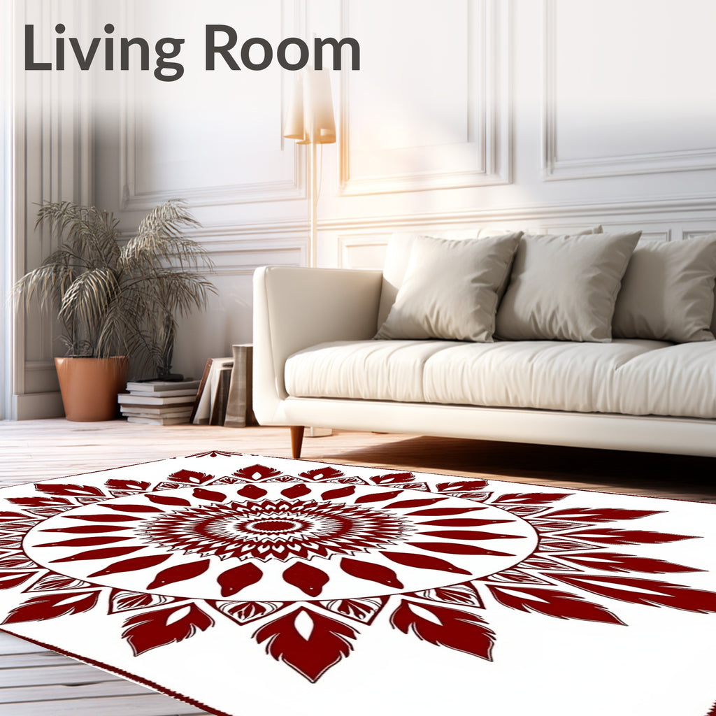Crimson Sunburst Mandala Pattern Rug