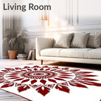 Crimson Sunburst Mandala Pattern Rug