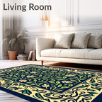 Dark Blue Green Vine Floral Rug