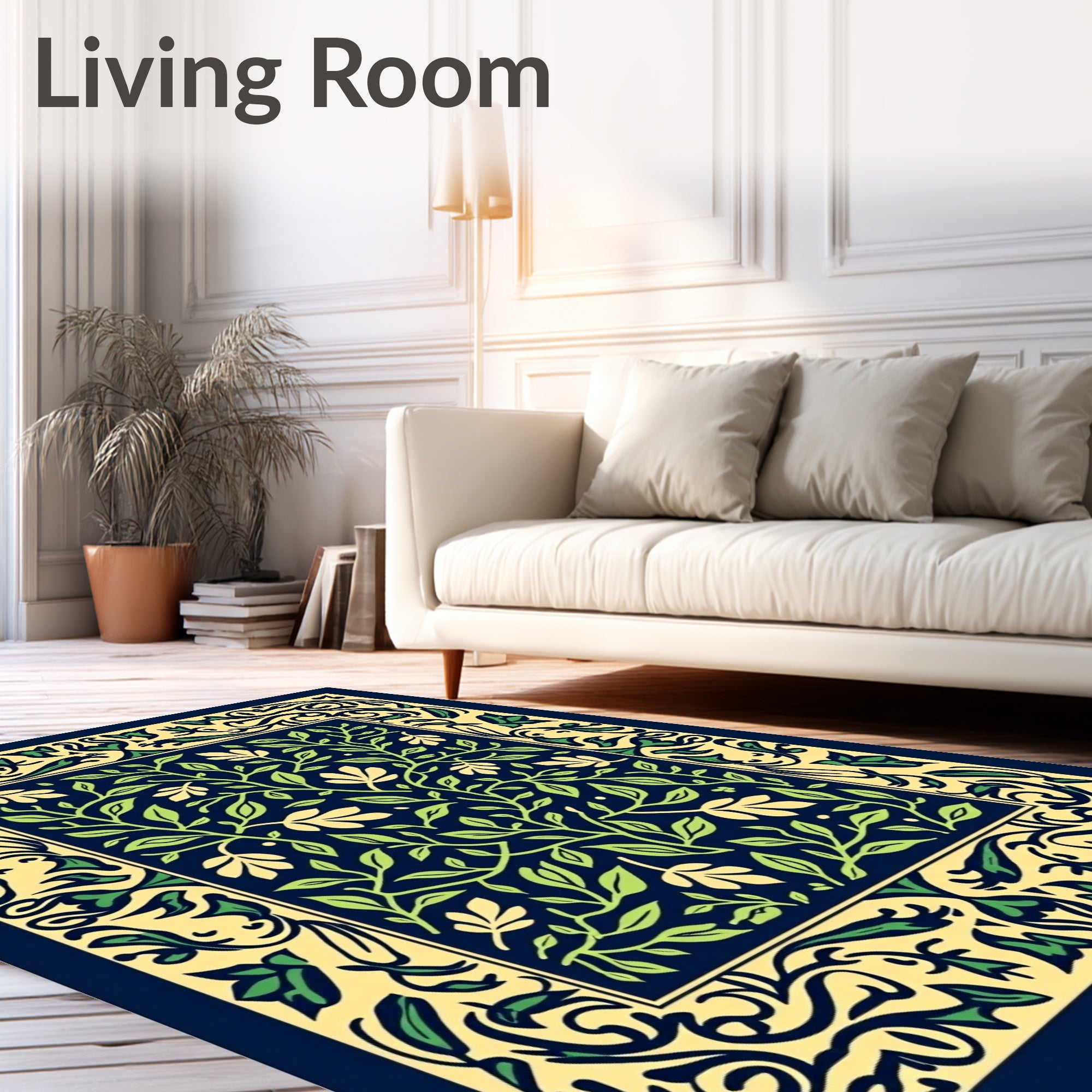 Dark Blue Green Vine Floral Rug