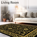 Elaborate Golden Floral Filigree Design Rug