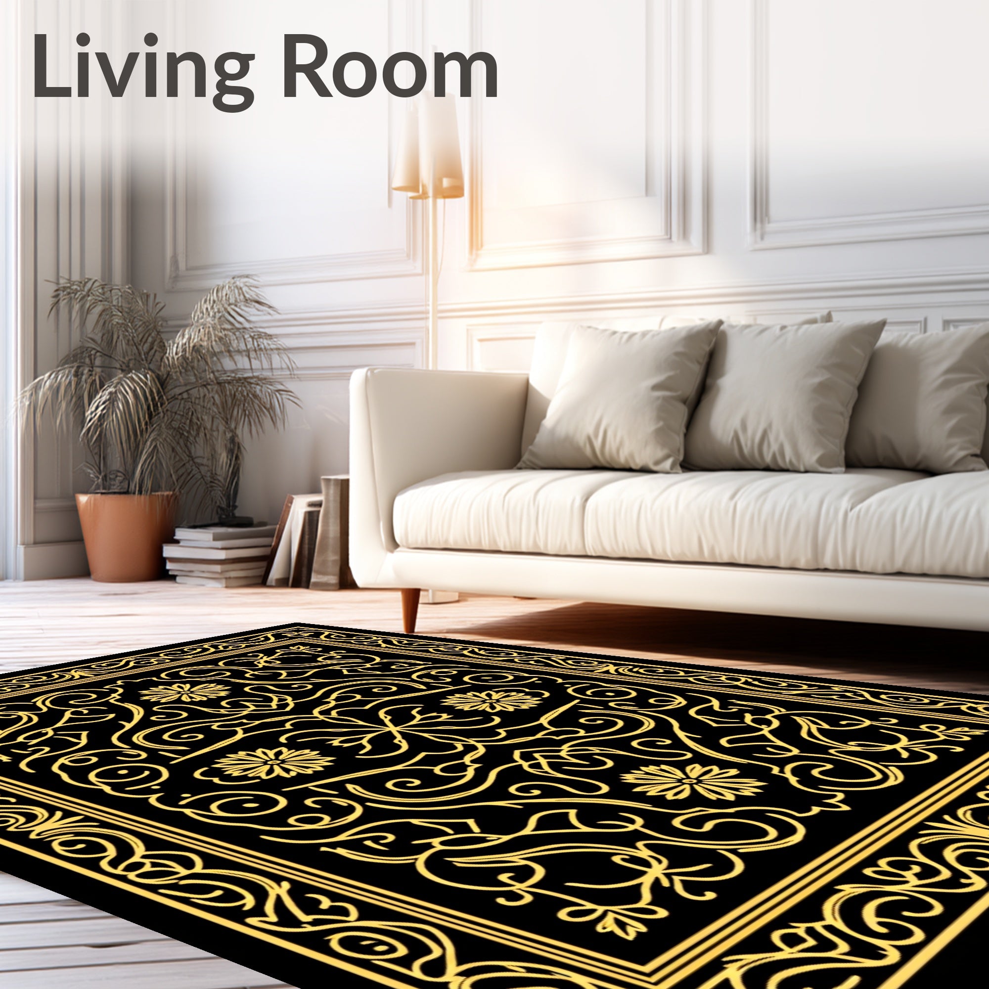 Elaborate Golden Floral Filigree Design Rug
