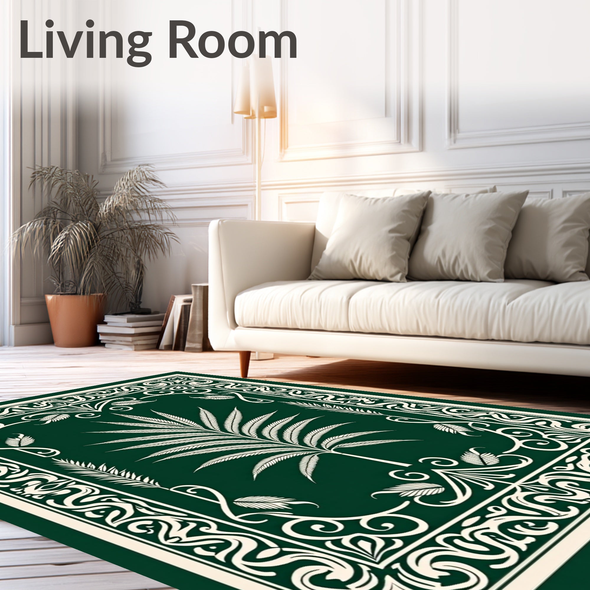 Ornate Green Fern Pattern Rug