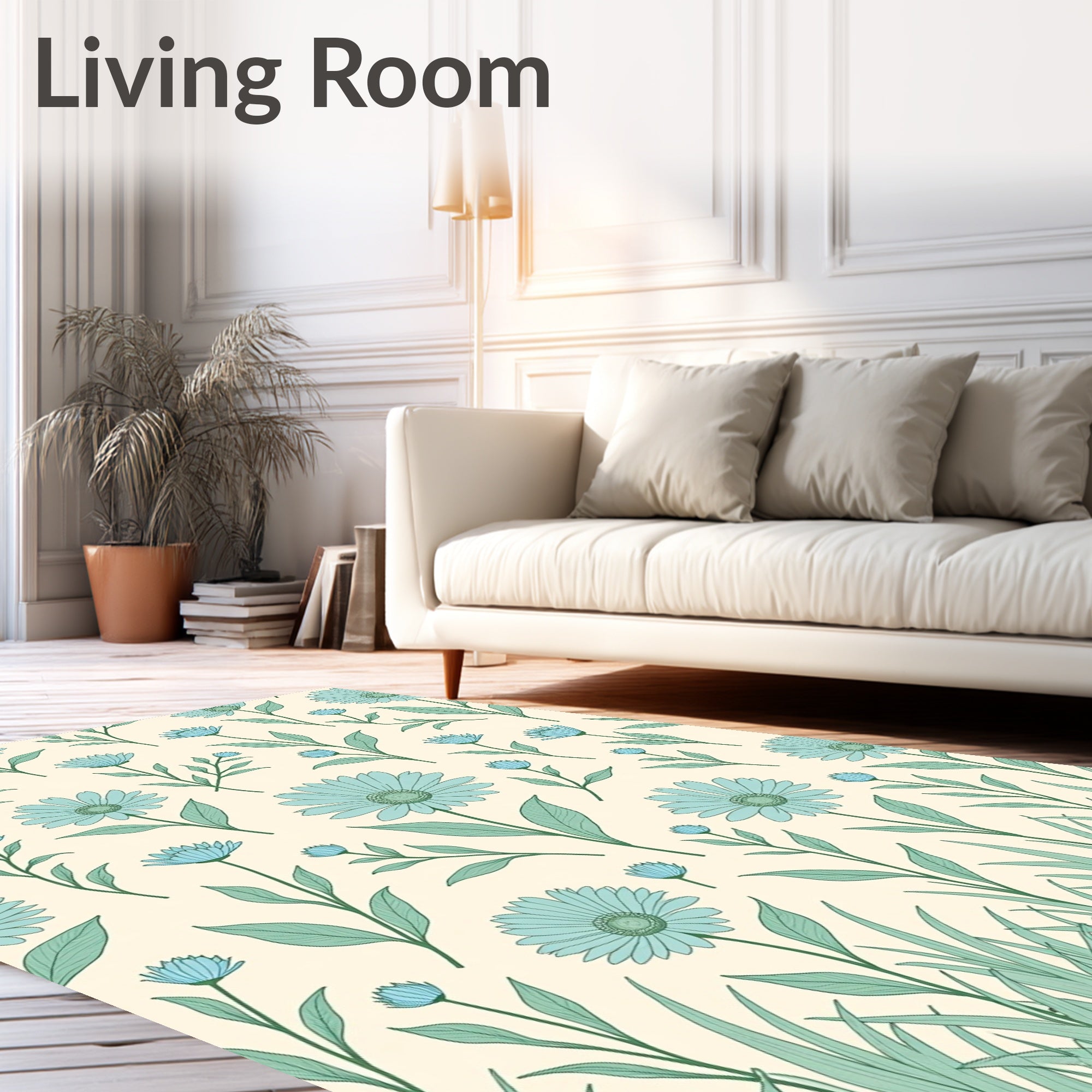 Pastel Blue Daisy Pattern Rug