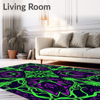 Vibrant Green Purple Organic Flow Rug