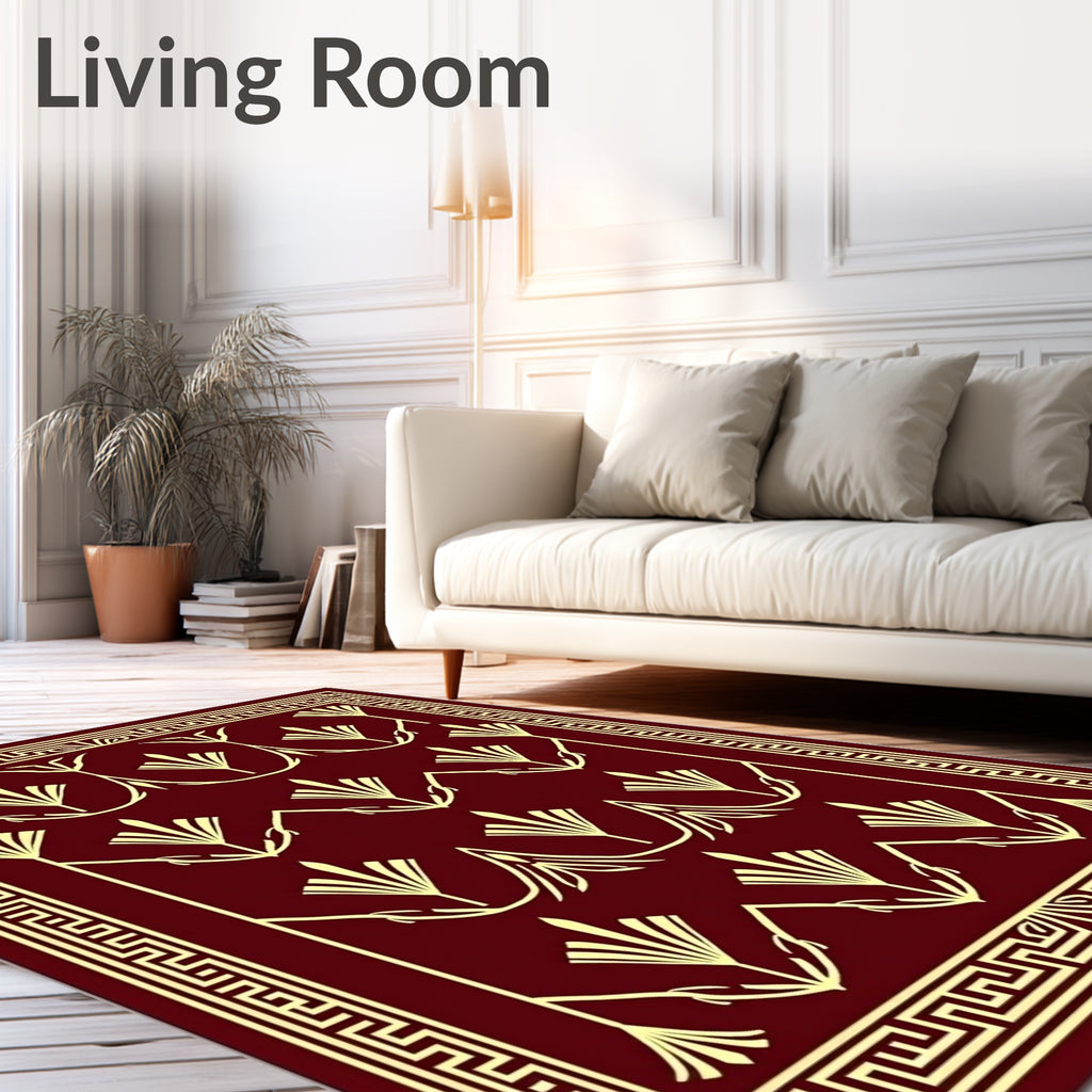 Art Deco Fan Pattern Burgundy Rug