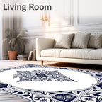 Deep Blue Classic Botanical Frame Design Rug