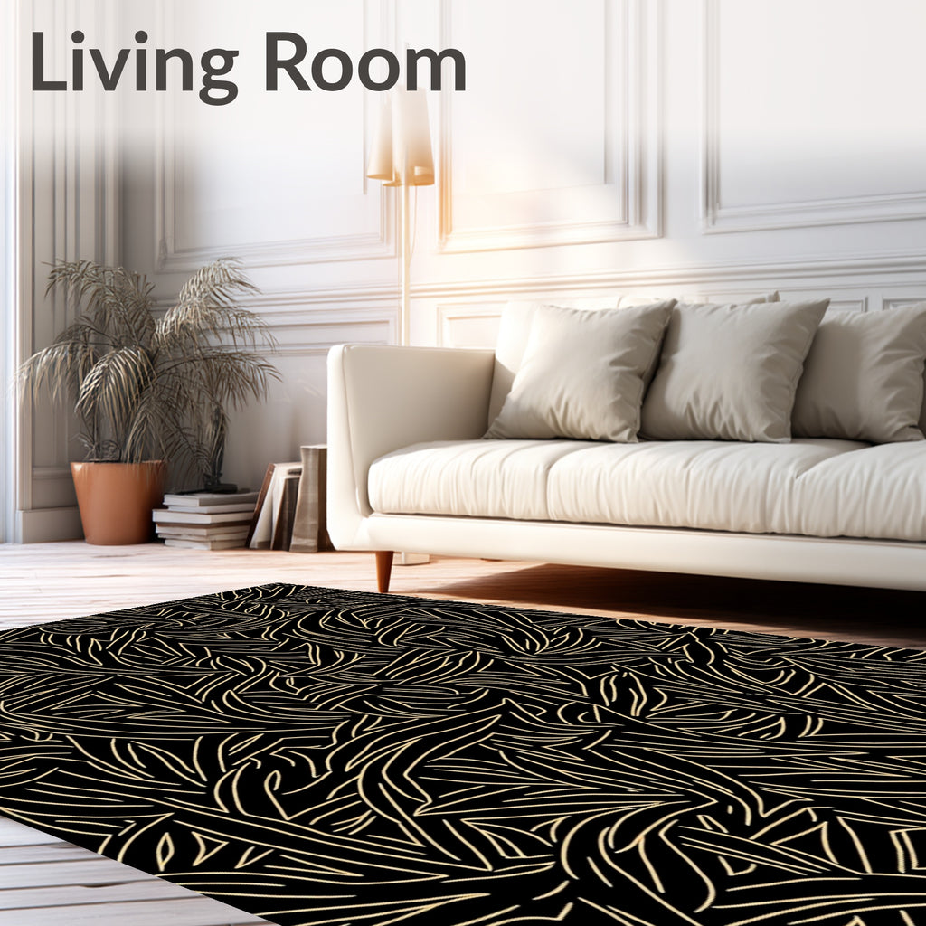 Black Gold Abstract Woven Pattern Rug
