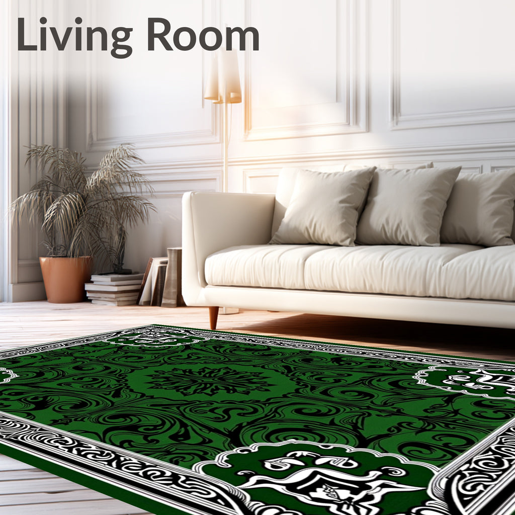 Emerald Green Ornate Floral Pattern Rug