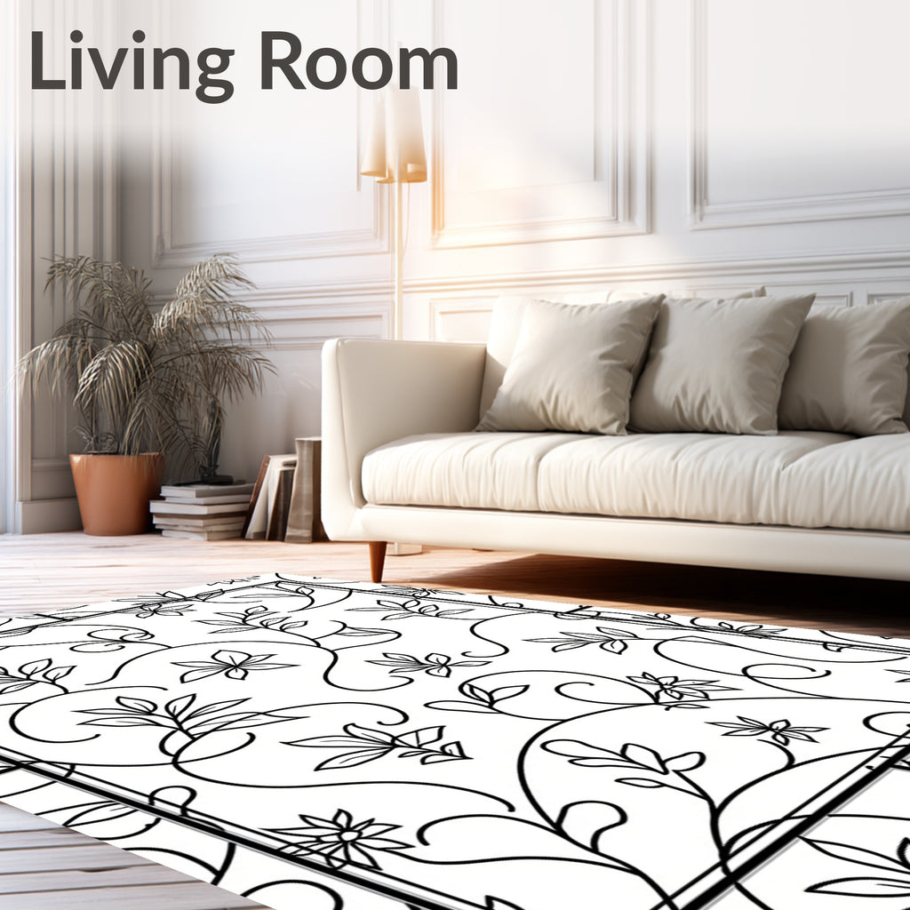 Elegant Swirl Floral Outline Design Rug