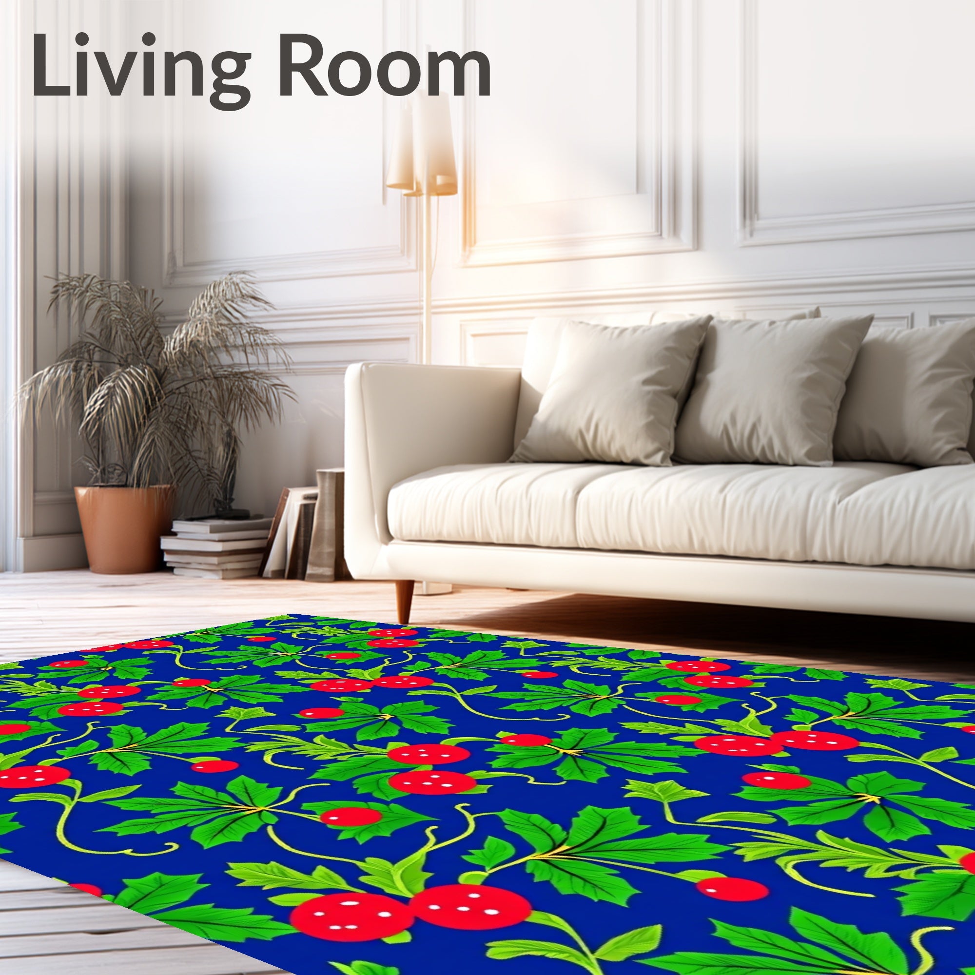 Vibrant Red Berry Vine Flourish Rug