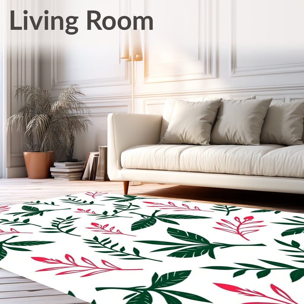 Botanical Print With Red Accents Rug