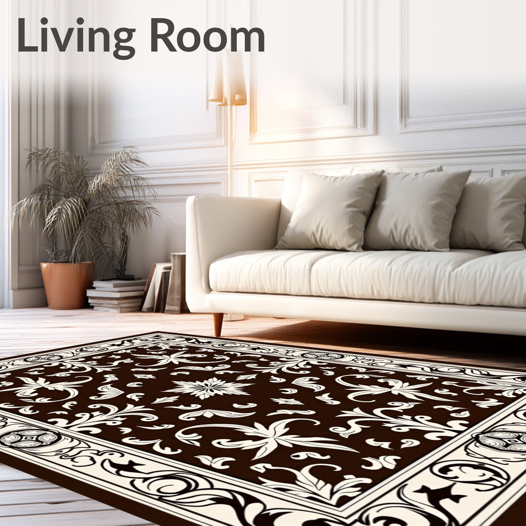 Classical Floral Scrollwork Rich Brown Rug