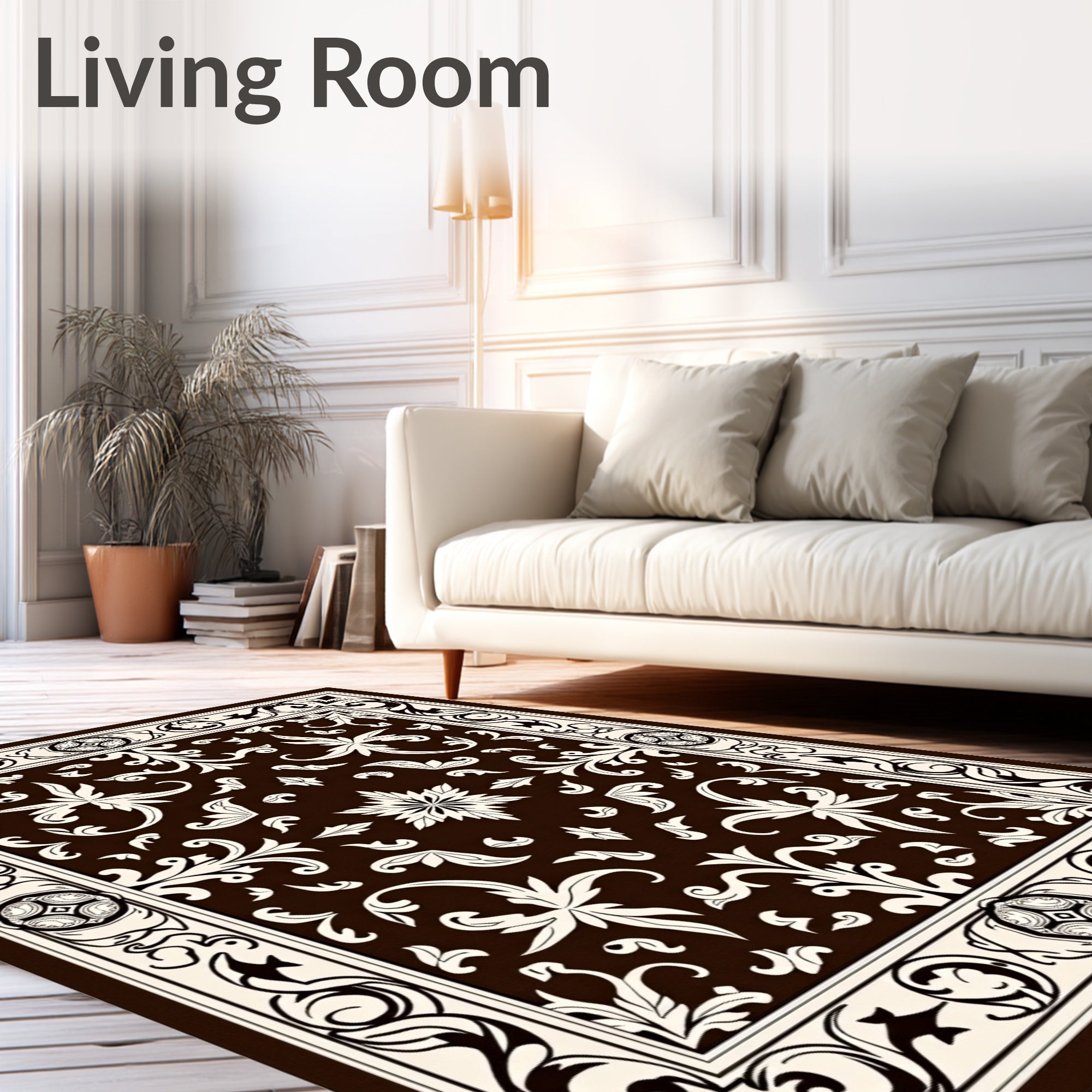 Classical Floral Scrollwork Rich Brown Rug