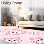 Pink Hearts Cute Cat Faces Rug
