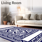 Intricate Blue White Geometric Pattern Rug