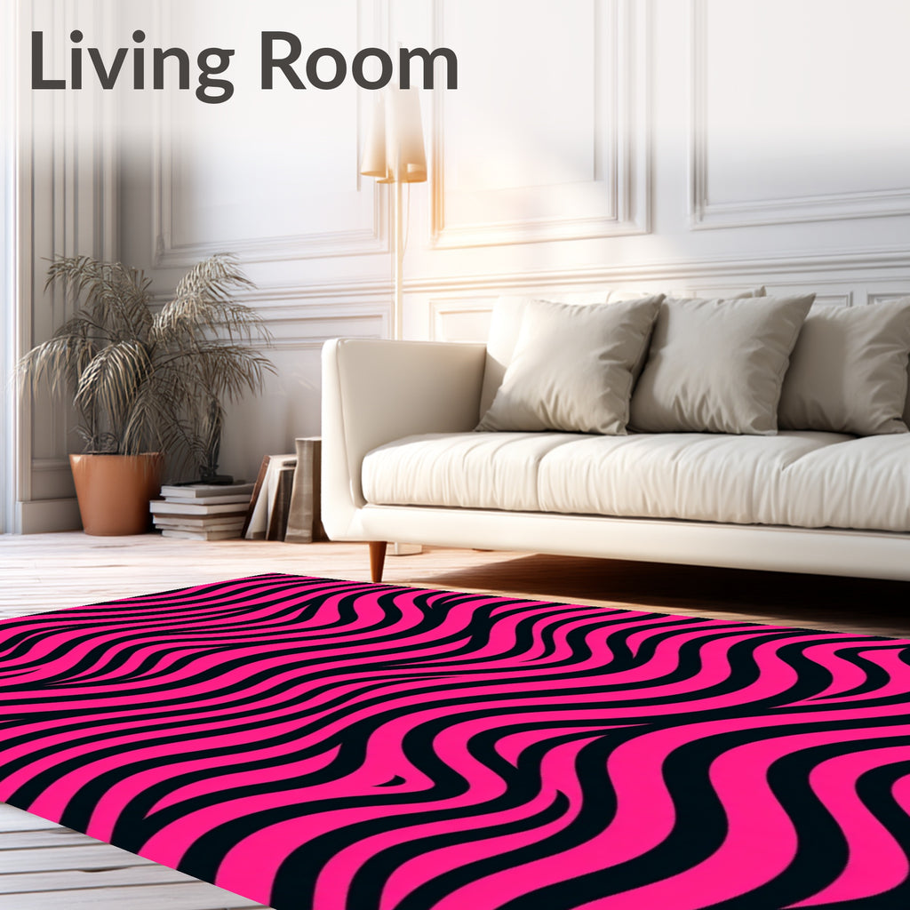 Vivid Pink Wave Striped Pattern Rug