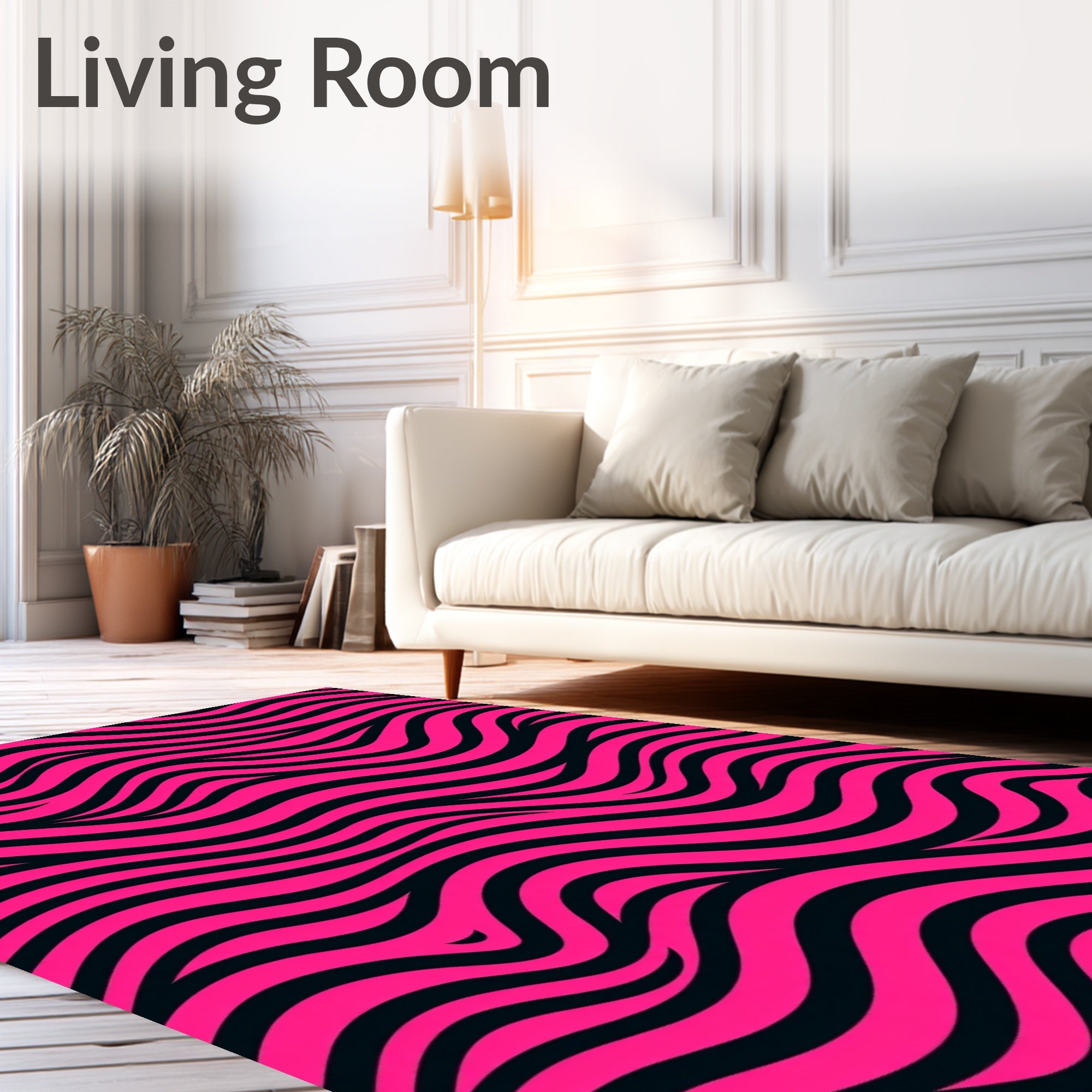 Vivid Pink Wave Striped Pattern Rug