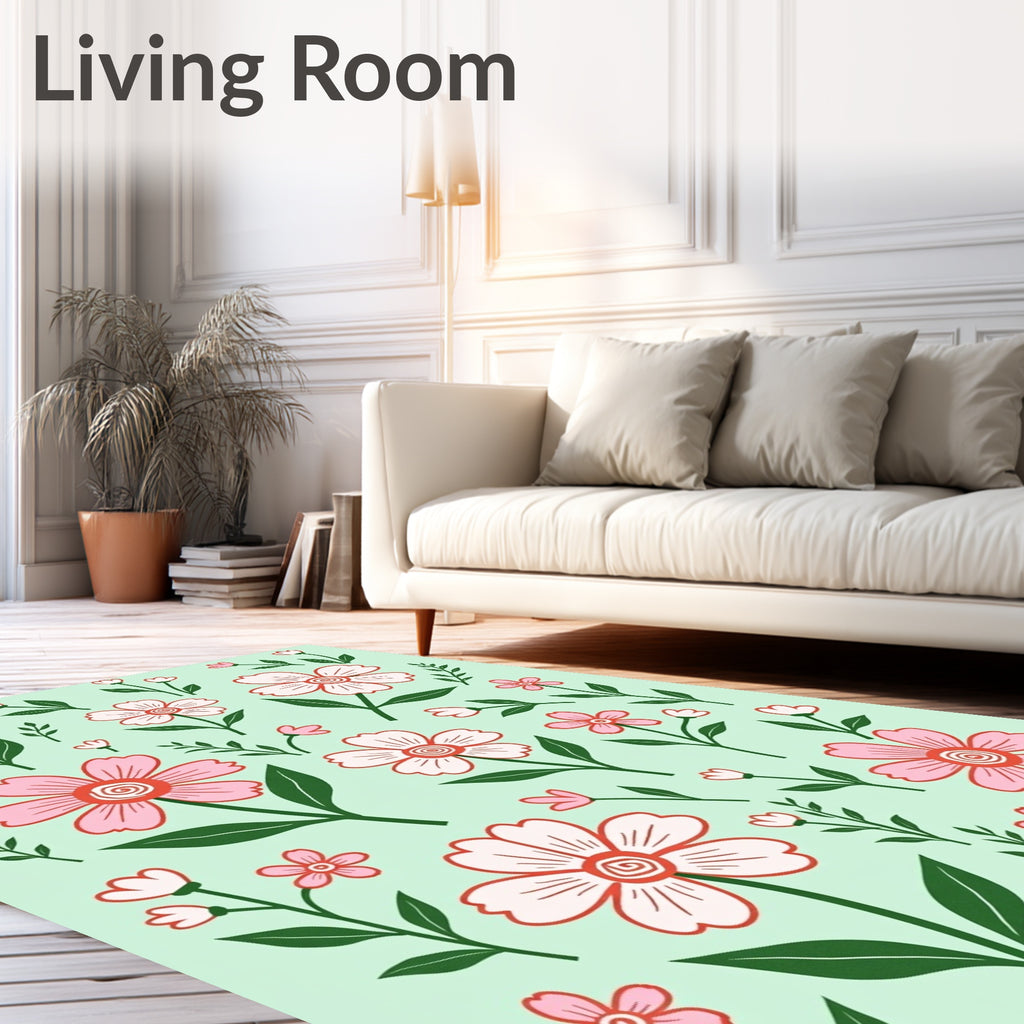 Pink and Green Floral Pattern Rug