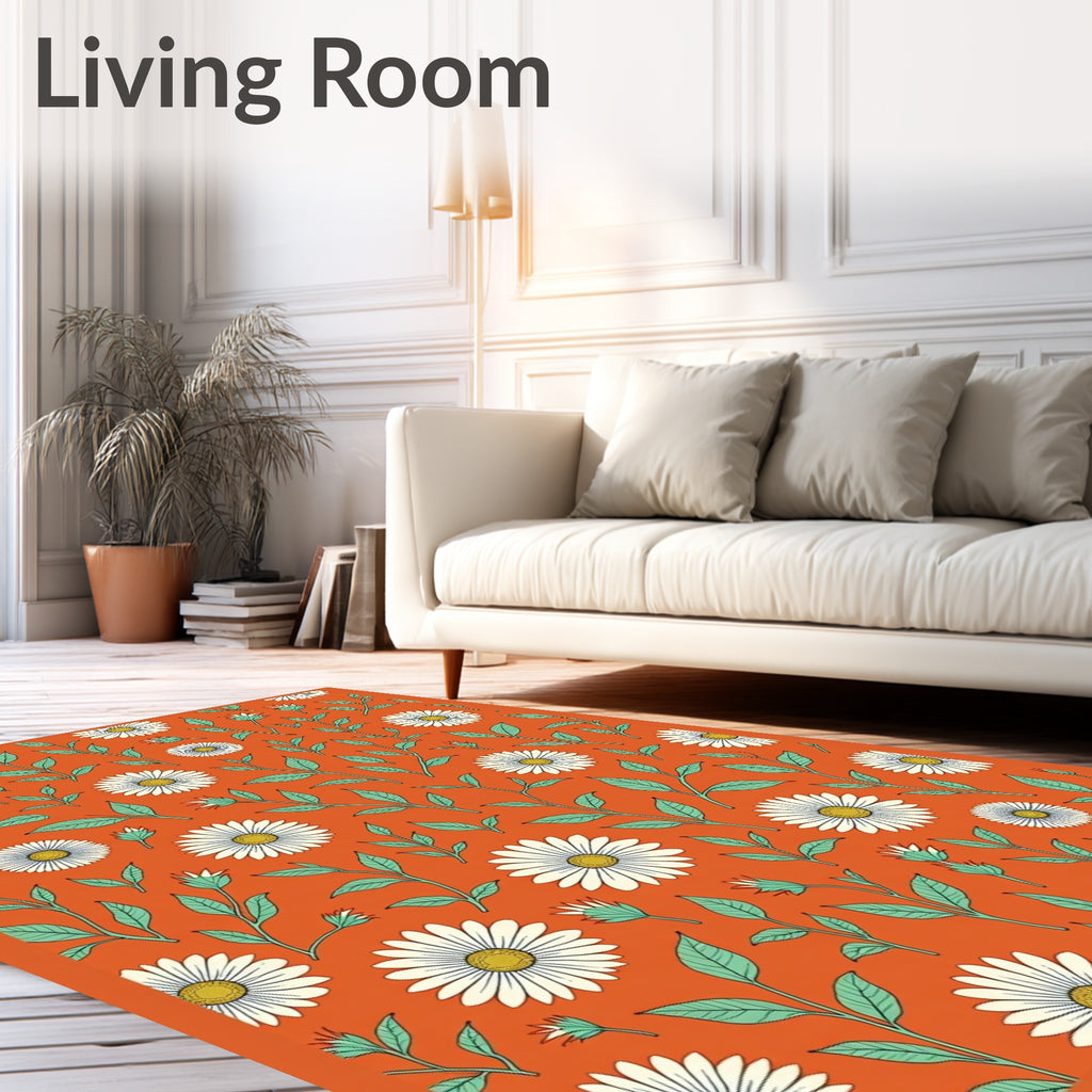 Orange Daisy and Leaf Pattern Rug
