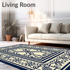 Ornate Floral Bordered Ivory Rug