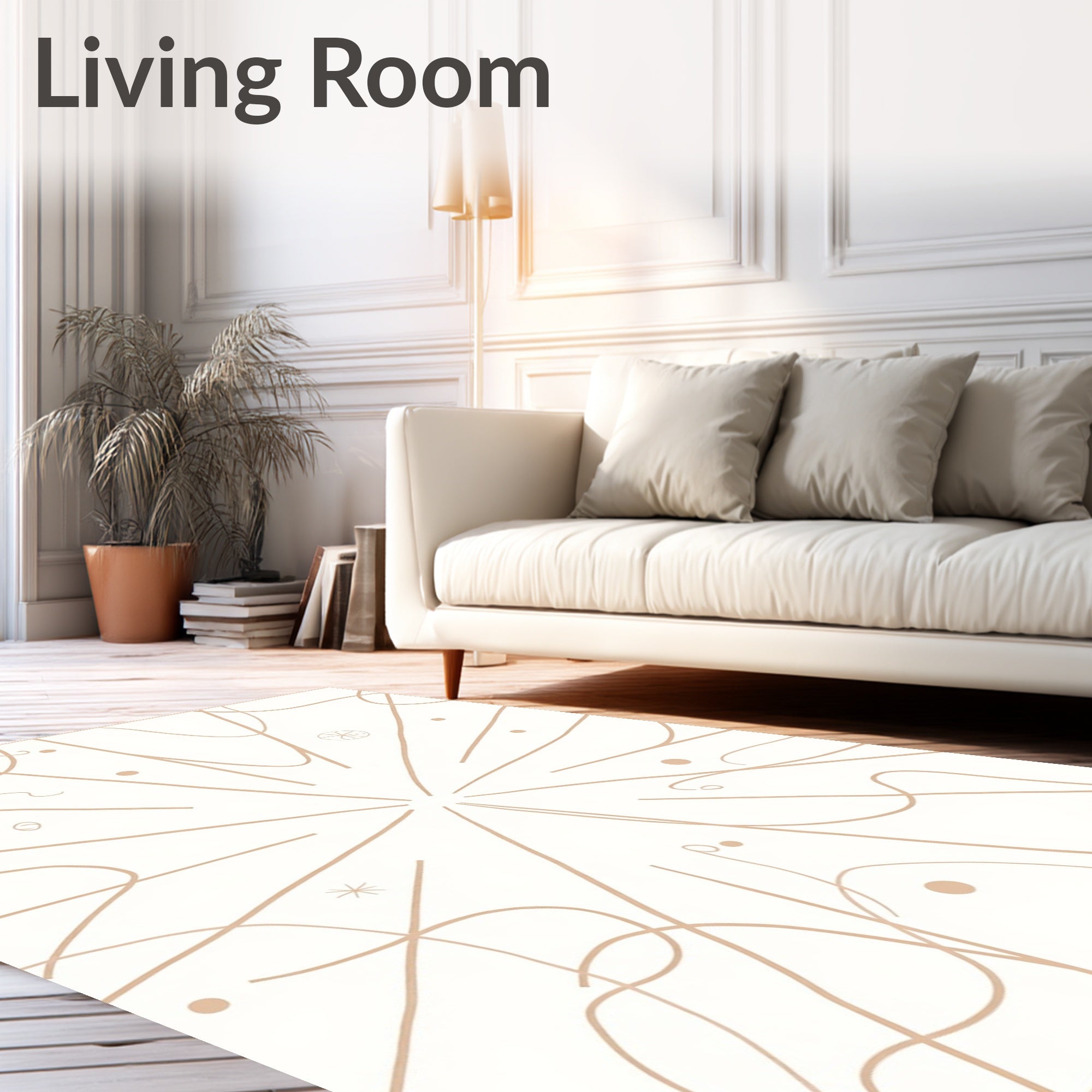 Abstract Tan Swirls and Dots Rug