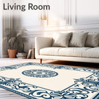 Elegant Blue Floral Medallion Frame Rug