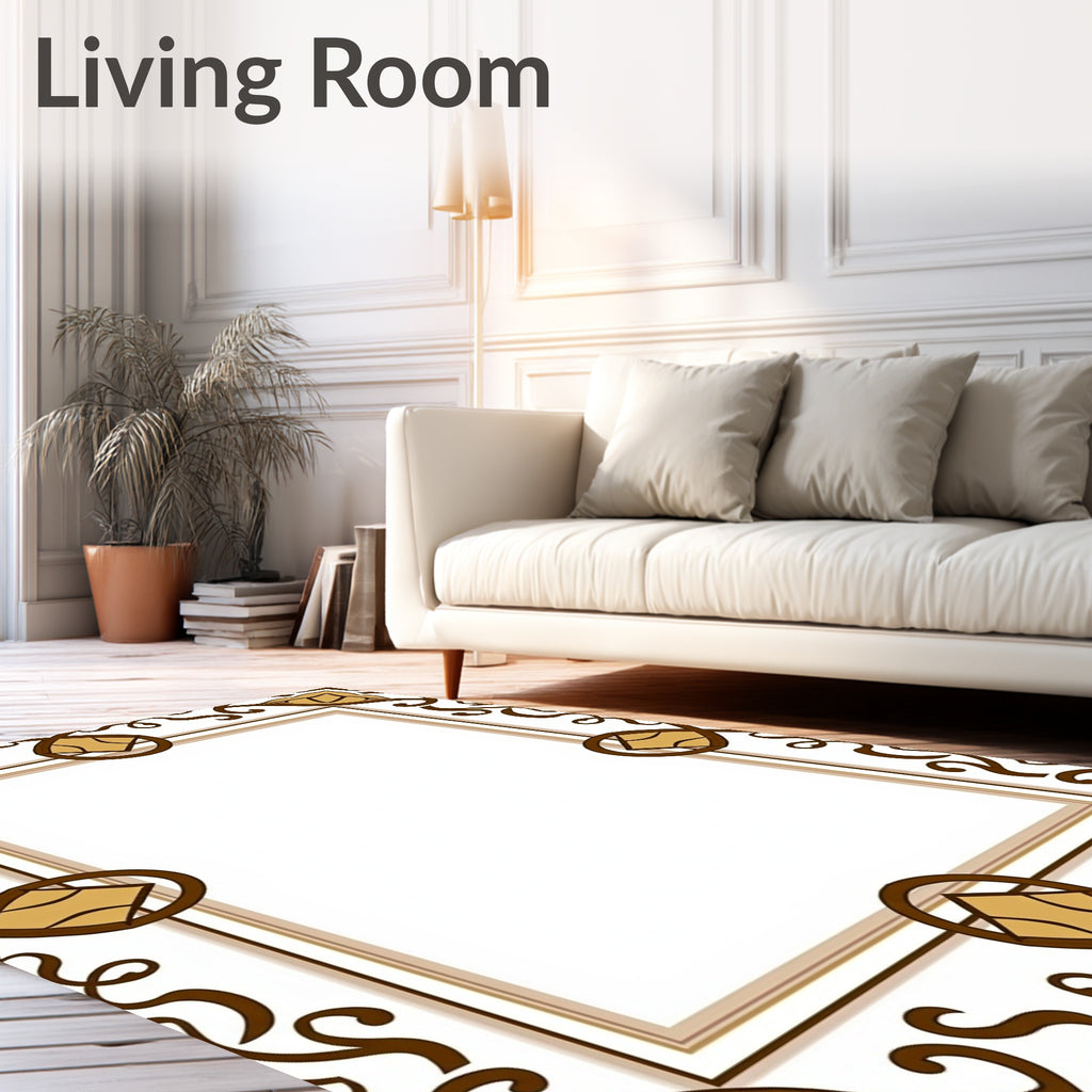 Ornate Scrollwork Brown Gold Frame Pattern Rug