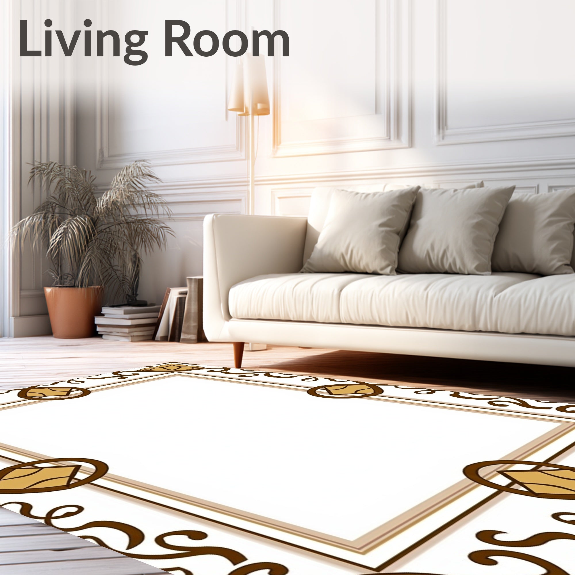 Ornate Scrollwork Brown Gold Frame Pattern Rug