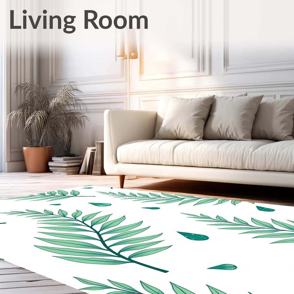 Leafy Greenery and Drops Pattern Rug