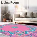 Pink And Blue Floral Scrollwork Rug